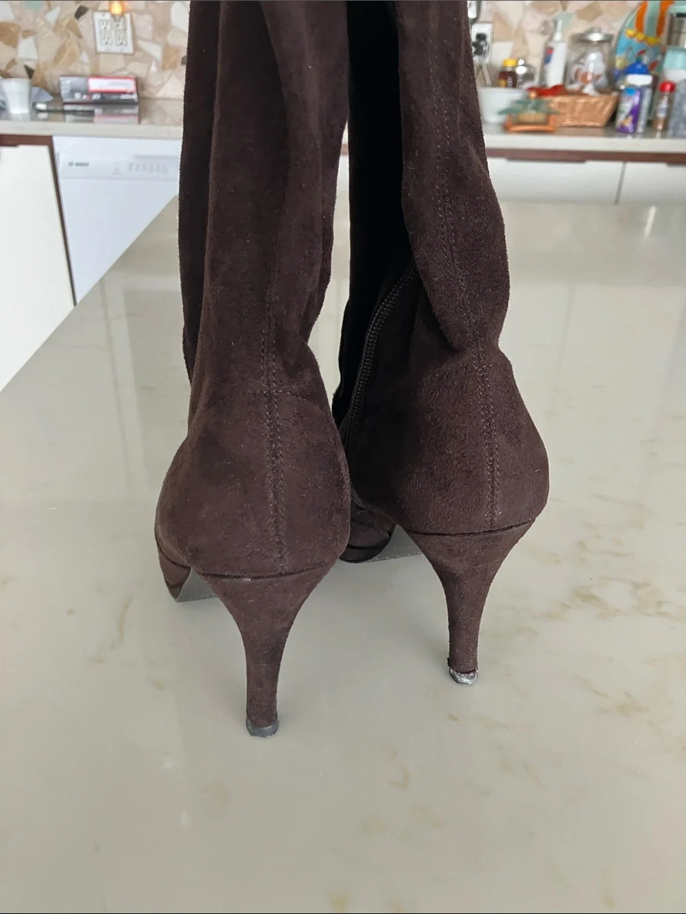 Tahari Dark Brown Suede Over-the-Knee High-Heel Boots